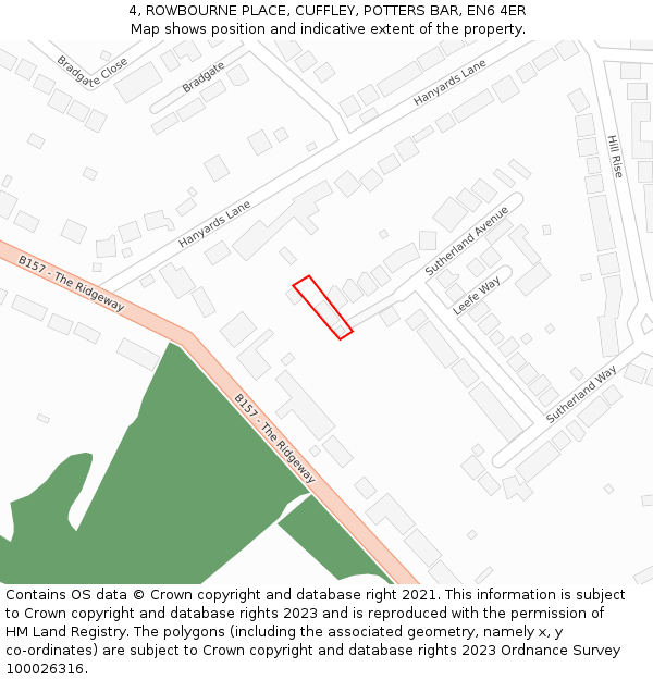 4, ROWBOURNE PLACE, CUFFLEY, POTTERS BAR, EN6 4ER: Location map and indicative extent of plot