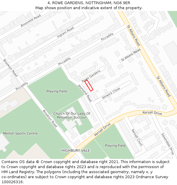 4, ROWE GARDENS, NOTTINGHAM, NG6 9ER: Location map and indicative extent of plot