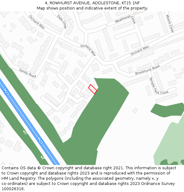 4, ROWHURST AVENUE, ADDLESTONE, KT15 1NF: Location map and indicative extent of plot