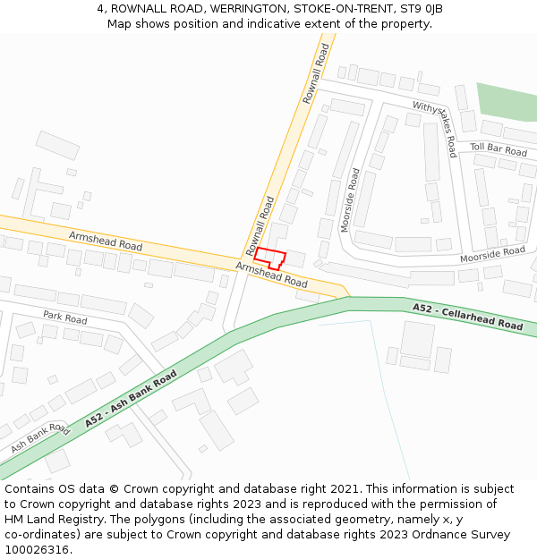 4, ROWNALL ROAD, WERRINGTON, STOKE-ON-TRENT, ST9 0JB: Location map and indicative extent of plot