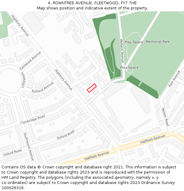 4, ROWNTREE AVENUE, FLEETWOOD, FY7 7HE: Location map and indicative extent of plot