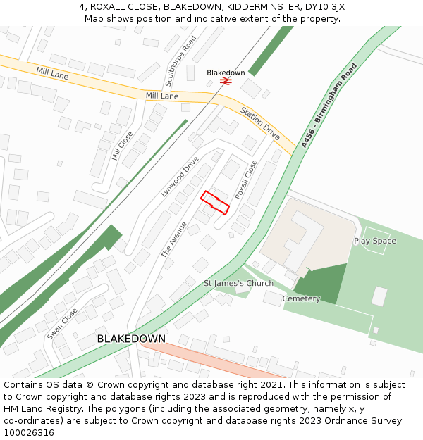 4, ROXALL CLOSE, BLAKEDOWN, KIDDERMINSTER, DY10 3JX: Location map and indicative extent of plot
