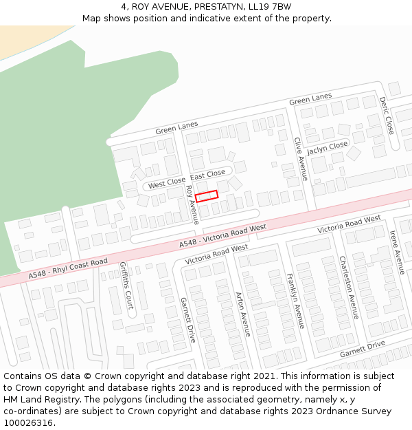 4, ROY AVENUE, PRESTATYN, LL19 7BW: Location map and indicative extent of plot