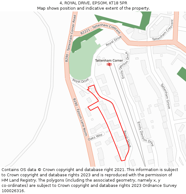 4, ROYAL DRIVE, EPSOM, KT18 5PR: Location map and indicative extent of plot