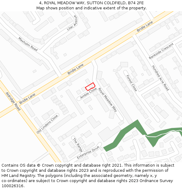 4, ROYAL MEADOW WAY, SUTTON COLDFIELD, B74 2FE: Location map and indicative extent of plot