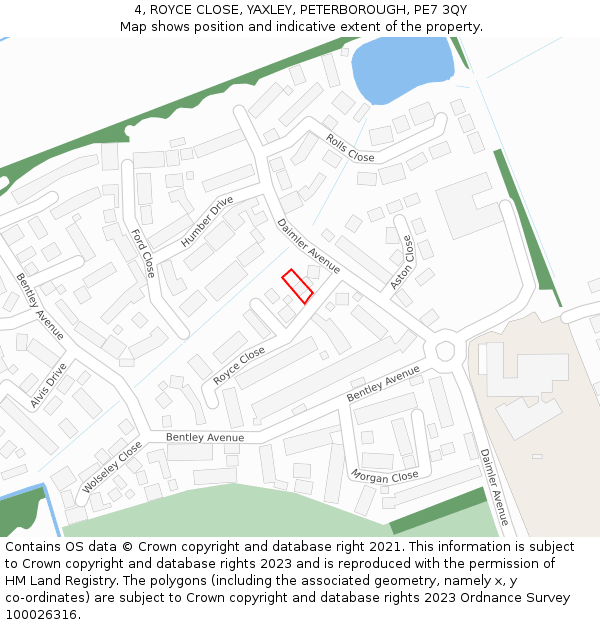 4, ROYCE CLOSE, YAXLEY, PETERBOROUGH, PE7 3QY: Location map and indicative extent of plot