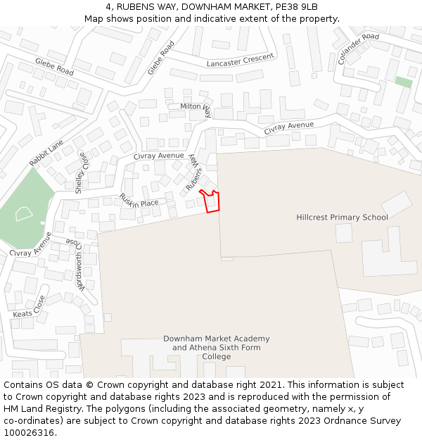 4, RUBENS WAY, DOWNHAM MARKET, PE38 9LB: Location map and indicative extent of plot