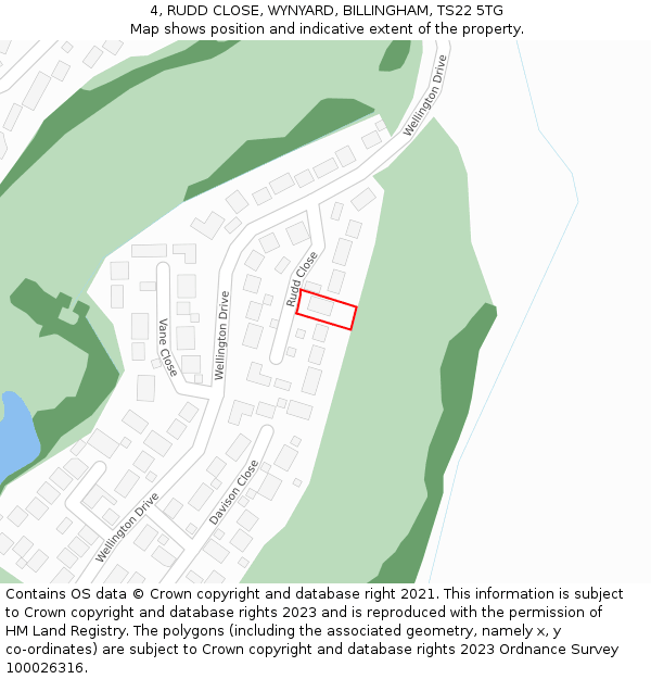 4, RUDD CLOSE, WYNYARD, BILLINGHAM, TS22 5TG: Location map and indicative extent of plot