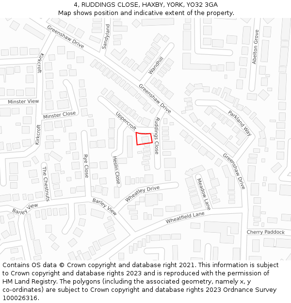 4, RUDDINGS CLOSE, HAXBY, YORK, YO32 3GA: Location map and indicative extent of plot