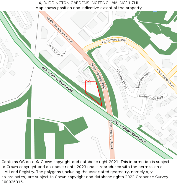 4, RUDDINGTON GARDENS, NOTTINGHAM, NG11 7HL: Location map and indicative extent of plot