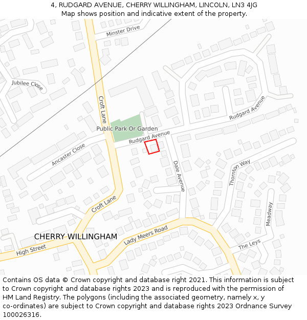 4, RUDGARD AVENUE, CHERRY WILLINGHAM, LINCOLN, LN3 4JG: Location map and indicative extent of plot