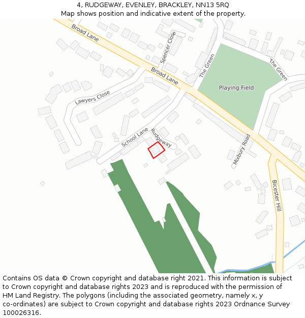 4, RUDGEWAY, EVENLEY, BRACKLEY, NN13 5RQ: Location map and indicative extent of plot