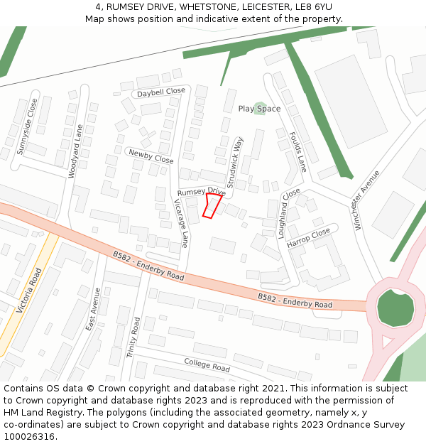 4, RUMSEY DRIVE, WHETSTONE, LEICESTER, LE8 6YU: Location map and indicative extent of plot