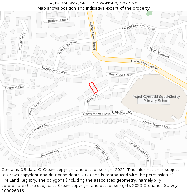4, RURAL WAY, SKETTY, SWANSEA, SA2 9NA: Location map and indicative extent of plot