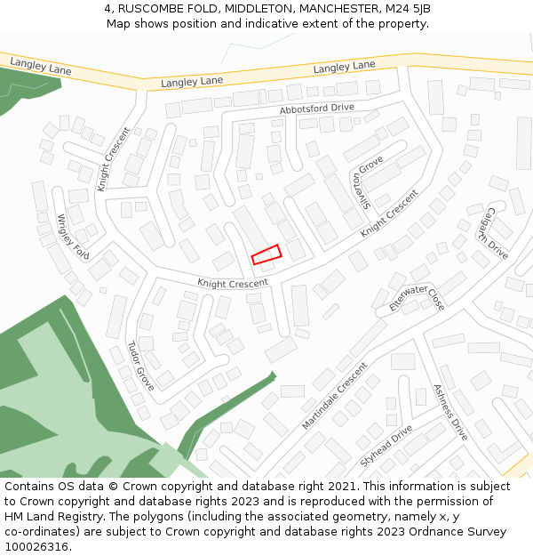 4, RUSCOMBE FOLD, MIDDLETON, MANCHESTER, M24 5JB: Location map and indicative extent of plot