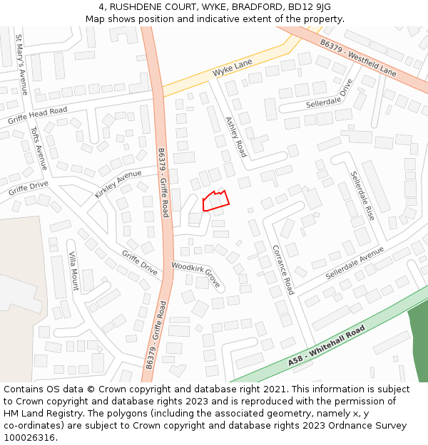 4, RUSHDENE COURT, WYKE, BRADFORD, BD12 9JG: Location map and indicative extent of plot