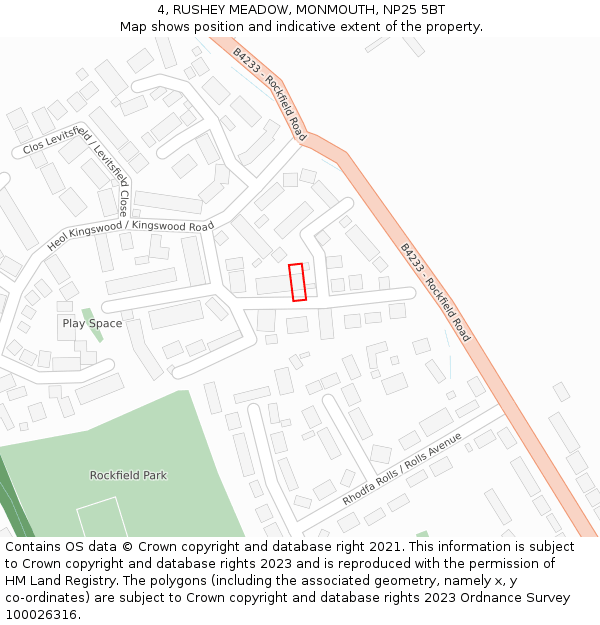 4, RUSHEY MEADOW, MONMOUTH, NP25 5BT: Location map and indicative extent of plot