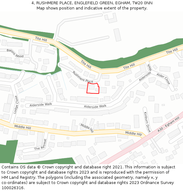 4, RUSHMERE PLACE, ENGLEFIELD GREEN, EGHAM, TW20 0NN: Location map and indicative extent of plot