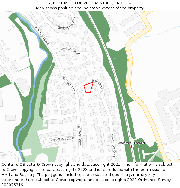 4, RUSHMOOR DRIVE, BRAINTREE, CM7 1TW: Location map and indicative extent of plot