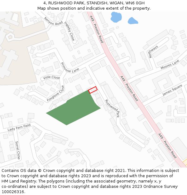 4, RUSHWOOD PARK, STANDISH, WIGAN, WN6 0GH: Location map and indicative extent of plot