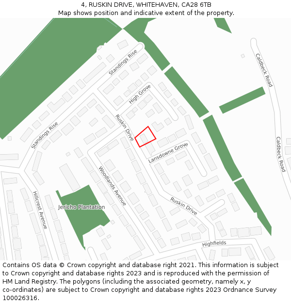 4, RUSKIN DRIVE, WHITEHAVEN, CA28 6TB: Location map and indicative extent of plot