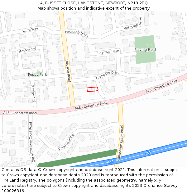 4, RUSSET CLOSE, LANGSTONE, NEWPORT, NP18 2BQ: Location map and indicative extent of plot