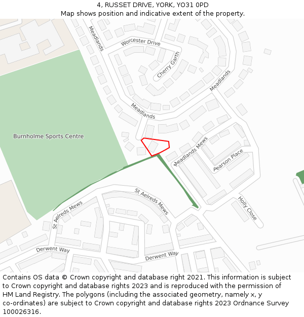 4, RUSSET DRIVE, YORK, YO31 0PD: Location map and indicative extent of plot