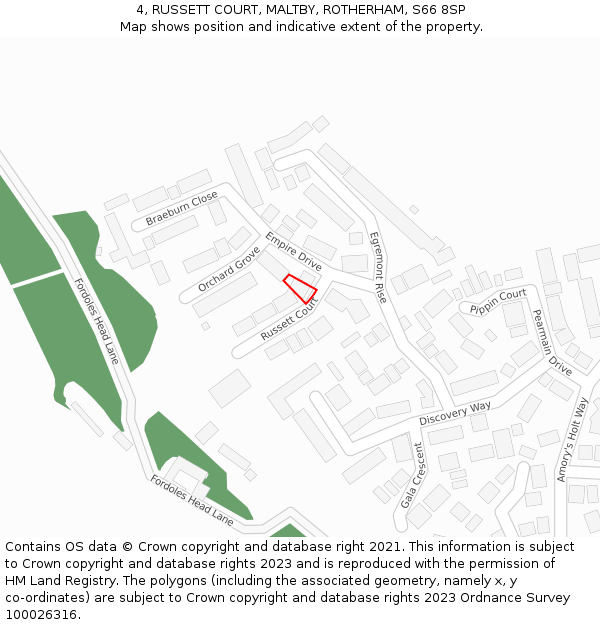 4, RUSSETT COURT, MALTBY, ROTHERHAM, S66 8SP: Location map and indicative extent of plot