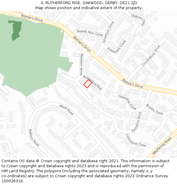 4, RUTHERFORD RISE, OAKWOOD, DERBY, DE21 2JD: Location map and indicative extent of plot