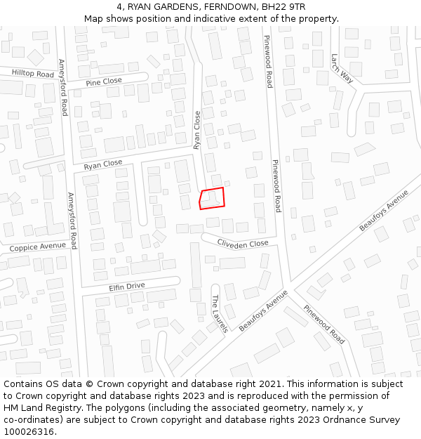 4, RYAN GARDENS, FERNDOWN, BH22 9TR: Location map and indicative extent of plot