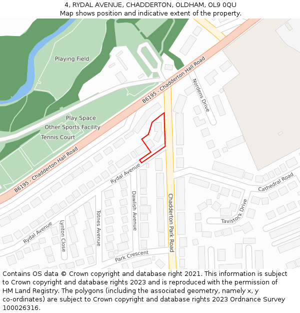 4, RYDAL AVENUE, CHADDERTON, OLDHAM, OL9 0QU: Location map and indicative extent of plot