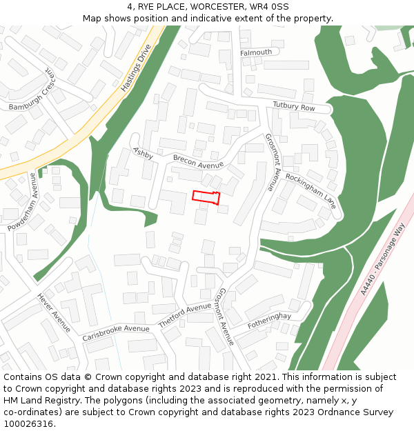 4, RYE PLACE, WORCESTER, WR4 0SS: Location map and indicative extent of plot