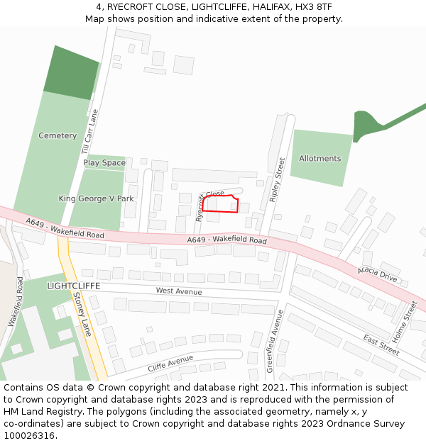 4, RYECROFT CLOSE, LIGHTCLIFFE, HALIFAX, HX3 8TF: Location map and indicative extent of plot