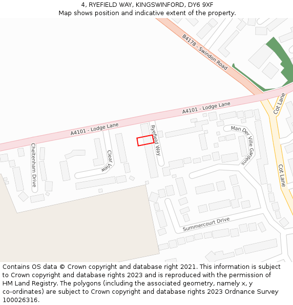 4, RYEFIELD WAY, KINGSWINFORD, DY6 9XF: Location map and indicative extent of plot