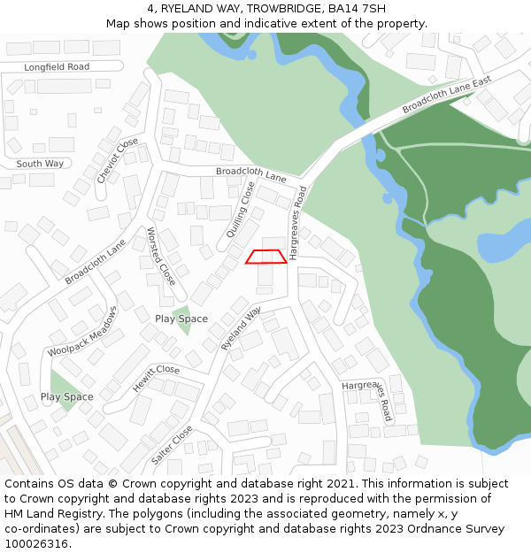 4, RYELAND WAY, TROWBRIDGE, BA14 7SH: Location map and indicative extent of plot