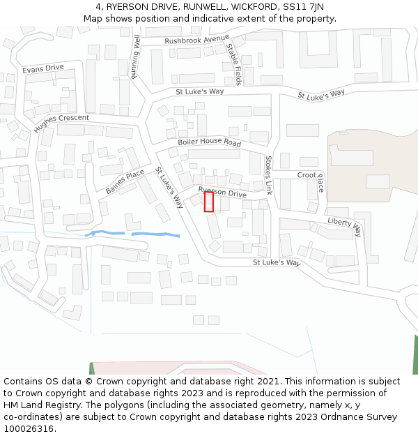4, RYERSON DRIVE, RUNWELL, WICKFORD, SS11 7JN: Location map and indicative extent of plot