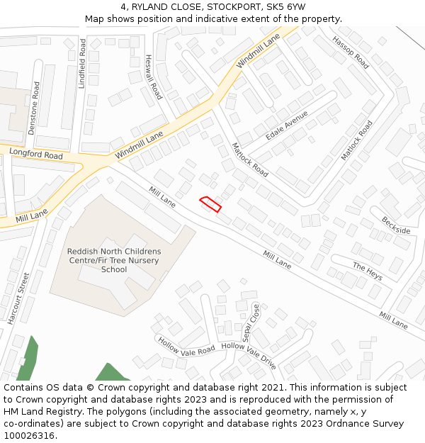 4, RYLAND CLOSE, STOCKPORT, SK5 6YW: Location map and indicative extent of plot
