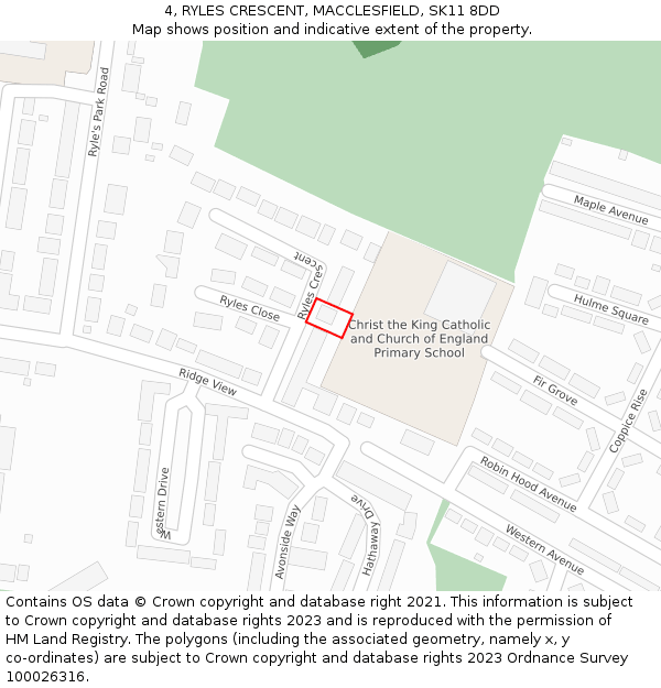 4, RYLES CRESCENT, MACCLESFIELD, SK11 8DD: Location map and indicative extent of plot