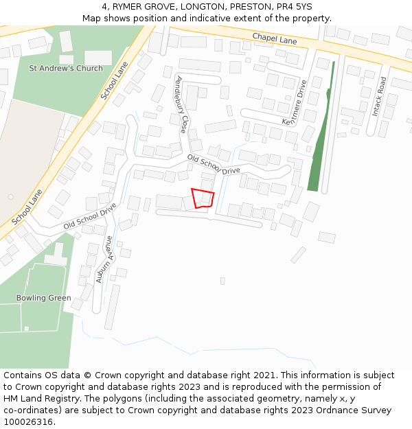 4, RYMER GROVE, LONGTON, PRESTON, PR4 5YS: Location map and indicative extent of plot