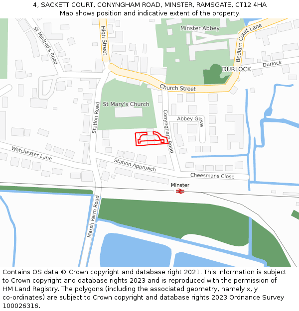 4, SACKETT COURT, CONYNGHAM ROAD, MINSTER, RAMSGATE, CT12 4HA: Location map and indicative extent of plot