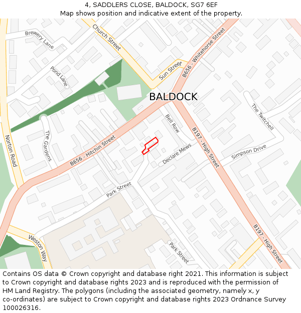 4, SADDLERS CLOSE, BALDOCK, SG7 6EF: Location map and indicative extent of plot