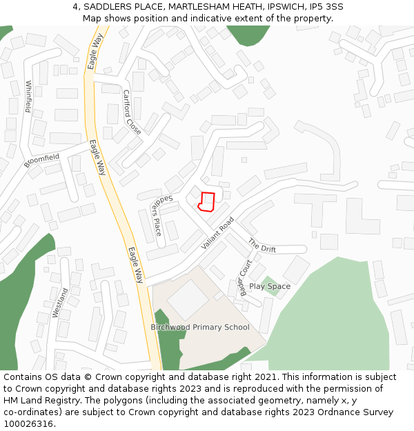 4, SADDLERS PLACE, MARTLESHAM HEATH, IPSWICH, IP5 3SS: Location map and indicative extent of plot