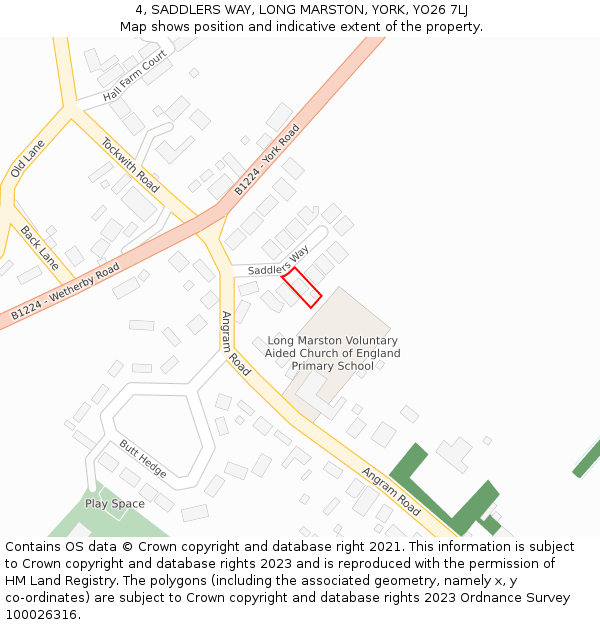 4, SADDLERS WAY, LONG MARSTON, YORK, YO26 7LJ: Location map and indicative extent of plot