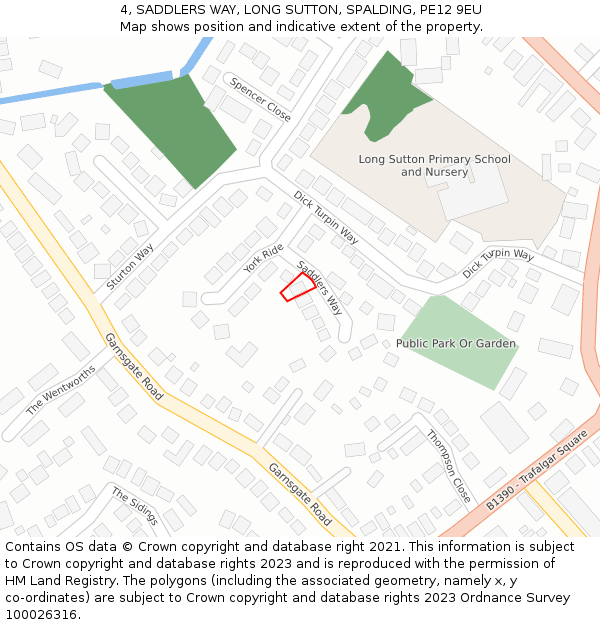 4, SADDLERS WAY, LONG SUTTON, SPALDING, PE12 9EU: Location map and indicative extent of plot