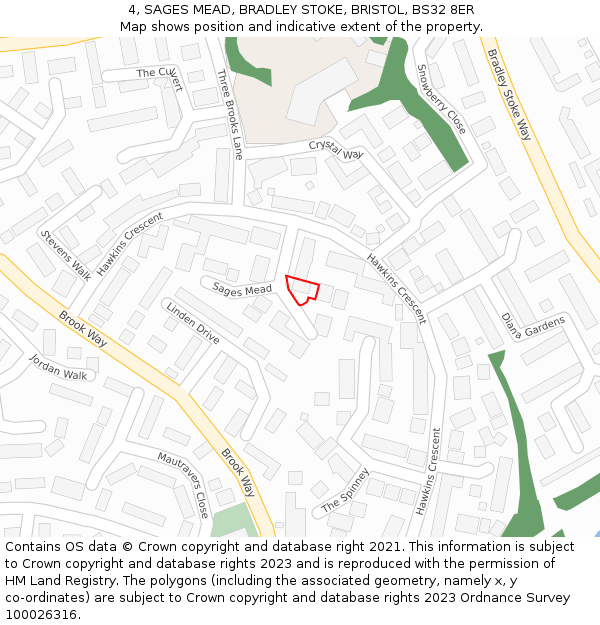 4, SAGES MEAD, BRADLEY STOKE, BRISTOL, BS32 8ER: Location map and indicative extent of plot