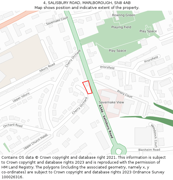 4, SALISBURY ROAD, MARLBOROUGH, SN8 4AB: Location map and indicative extent of plot