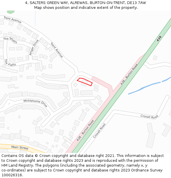 4, SALTERS GREEN WAY, ALREWAS, BURTON-ON-TRENT, DE13 7AW: Location map and indicative extent of plot