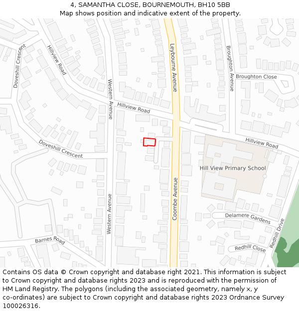 4, SAMANTHA CLOSE, BOURNEMOUTH, BH10 5BB: Location map and indicative extent of plot