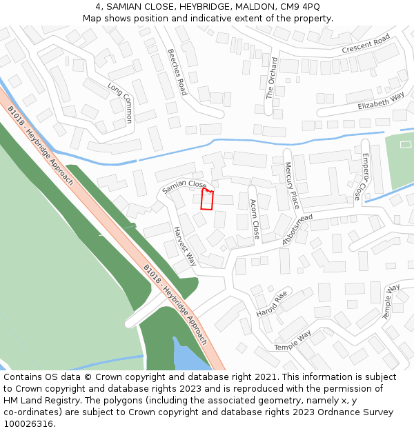 4, SAMIAN CLOSE, HEYBRIDGE, MALDON, CM9 4PQ: Location map and indicative extent of plot