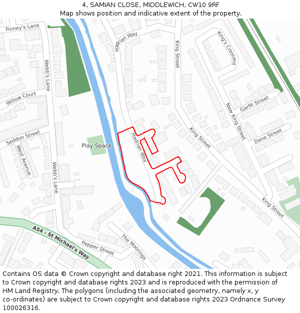 4, SAMIAN CLOSE, MIDDLEWICH, CW10 9RF: Location map and indicative extent of plot